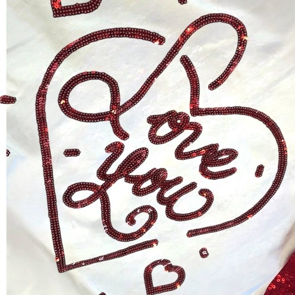 PEACH LOVE CALIFORNIA red sequin puff sleeve Love You dress S M L - Picture 10 of 10